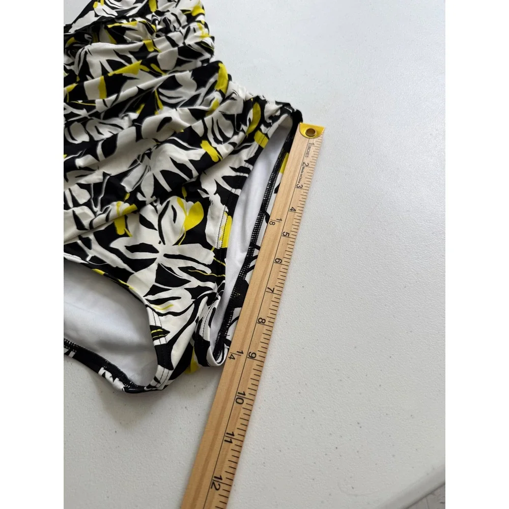 DKNY Womens Small One Piece Swimsuit Black White Yellow Floral  Tummy Control - Picture 6 of 13